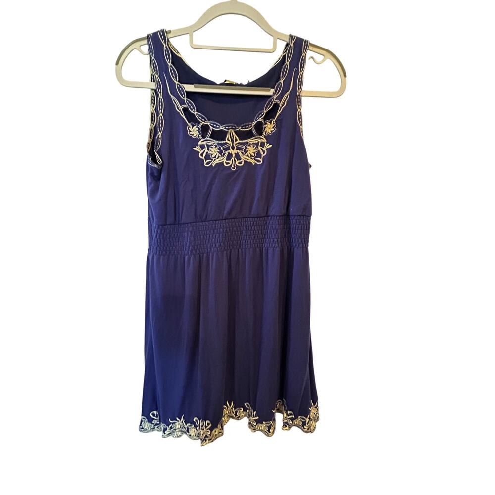 Aryeh Blue White Geo Knit Sleeveless Dress Size S Geometric Print Sundress EUC